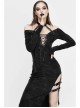 Deep V-Neck Lace-Up Choker Long Sleeve Halter Side Slit Long Black Punk Dress