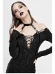 Deep V-Neck Lace-Up Choker Long Sleeve Halter Side Slit Long Black Punk Dress