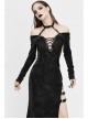 Deep V-Neck Lace-Up Choker Long Sleeve Halter Side Slit Long Black Punk Dress