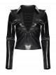 Black Shiny Slightly Elastic Rubberized Knit Cool Military-Style Sexy V-Neck Shoulders Decorative Loops Punk Style Long Sleeves T-Shirt