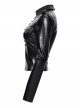 Black Shiny Slightly Elastic Rubberized Knit Cool Military-Style Sexy V-Neck Shoulders Decorative Loops Punk Style Long Sleeves T-Shirt