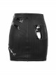 Black Dark Stripes Waist Leather Loop Side Divide Lace-Up Punk Tight-Fitting Hip Skirt