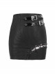 Black Dark Stripes Waist Leather Loop Side Divide Lace-Up Punk Tight-Fitting Hip Skirt