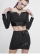 Black Dark Stripes Waist Leather Loop Side Divide Lace-Up Punk Tight-Fitting Hip Skirt