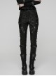 Black Stretch Snake Print Patchwork Large Eyelet Sides Drawstrings Punk Style Trousers