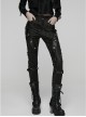 Black Stretch Snake Print Patchwork Large Eyelet Sides Drawstrings Punk Style Trousers