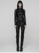 Black Stretch Snake Print Patchwork Large Eyelet Sides Drawstrings Punk Style Trousers