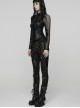 Black Stretch Snake Print Patchwork Large Eyelet Sides Drawstrings Punk Style Trousers