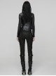 Black Stretch Snake Print Patchwork Large Eyelet Sides Drawstrings Punk Style Trousers