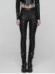 Black Stretch Glossy Knitted Mesh Woven-Cross Design Punk Style Leggings
