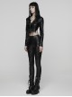 Black Stretch Glossy Knitted Mesh Woven-Cross Design Punk Style Leggings