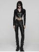 Black Stretch Glossy Knitted Mesh Woven-Cross Design Punk Style Leggings