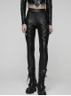 Black Stretch Glossy Knitted Mesh Woven-Cross Design Punk Style Leggings