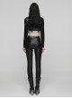 Black Stretch Glossy Knitted Mesh Woven-Cross Design Punk Style Leggings