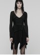 Black Stretch Velvet Splicing Mesh Large V-Neck Upper Body Rivet Webbings Irregular Hem Punk Style Long Sleeves Dress