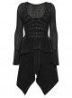 Black Stretch Velvet Splicing Mesh Large V-Neck Upper Body Rivet Webbings Irregular Hem Punk Style Long Sleeves Dress