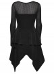 Black Stretch Velvet Splicing Mesh Large V-Neck Upper Body Rivet Webbings Irregular Hem Punk Style Long Sleeves Dress