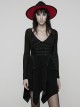 Black Stretch Velvet Splicing Mesh Large V-Neck Upper Body Rivet Webbings Irregular Hem Punk Style Long Sleeves Dress