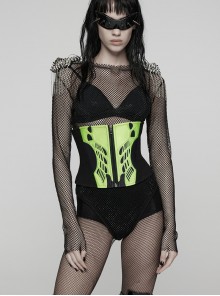 Black Green Non-Stretch Twill Slim Fit Armor Splicing Design CyberPunk Style Corset
