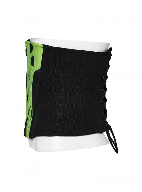Black Green Non-Stretch Twill Slim Fit Armor Splicing Design CyberPunk Style Corset