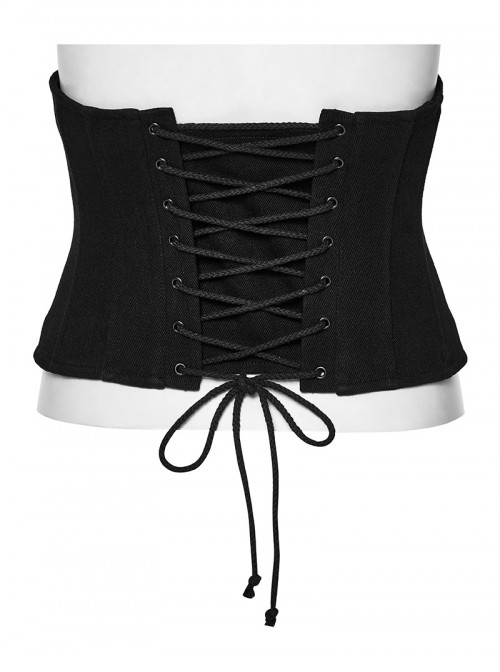 Black Green Non-Stretch Twill Slim Fit Armor Splicing Design CyberPunk Style Corset
