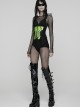 Black Green Non-Stretch Twill Slim Fit Armor Splicing Design CyberPunk Style Corset