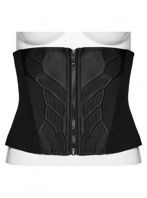 Black Non-Stretch Twill Armor Splicing Design Slim Fit CyberPunk Style Corset