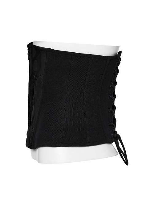 Black Non-Stretch Twill Armor Splicing Design Slim Fit CyberPunk Style Corset