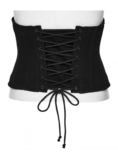 Black Non-Stretch Twill Armor Splicing Design Slim Fit CyberPunk Style Corset