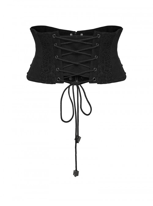Black Woven Splicing Mesh Personalized Waist-Cinching Design Metal Rivets Punk Style Corset