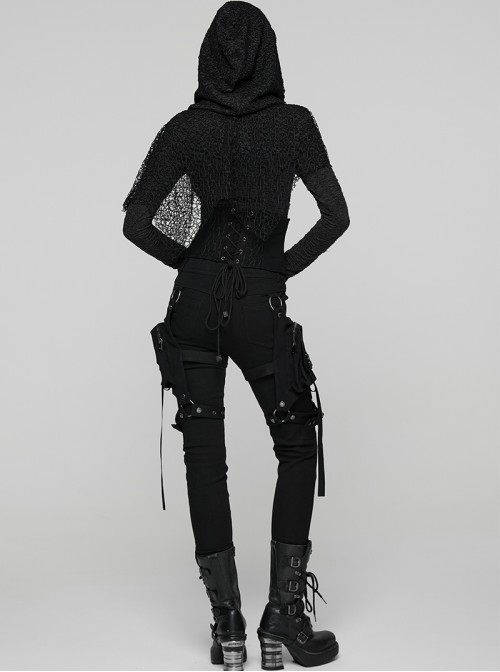 Black Woven Splicing Mesh Personalized Waist-Cinching Design Metal Rivets Punk Style Corset