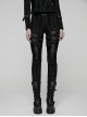 Black Stretch Knit Sides Layering Decorative Straps With Buckles Decadent Punk Style Leggings