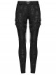 Black Stretch Knit Sides Layering Decorative Straps With Buckles Decadent Punk Style Leggings