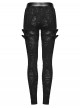 Black Stretch Knit Sides Layering Decorative Straps With Buckles Decadent Punk Style Leggings