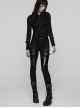 Black Stretch Knit Sides Layering Decorative Straps With Buckles Decadent Punk Style Leggings