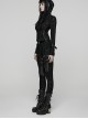 Black Stretch Knit Sides Layering Decorative Straps With Buckles Decadent Punk Style Leggings