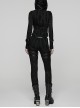 Black Stretch Knit Sides Layering Decorative Straps With Buckles Decadent Punk Style Leggings