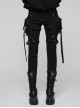 Black Stretch Twill Splicing Mesh Detachable 3D Leg Pockets Punk Style Leggings