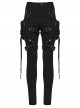 Black Stretch Twill Splicing Mesh Detachable 3D Leg Pockets Punk Style Leggings