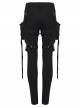 Black Stretch Twill Splicing Mesh Detachable 3D Leg Pockets Punk Style Leggings