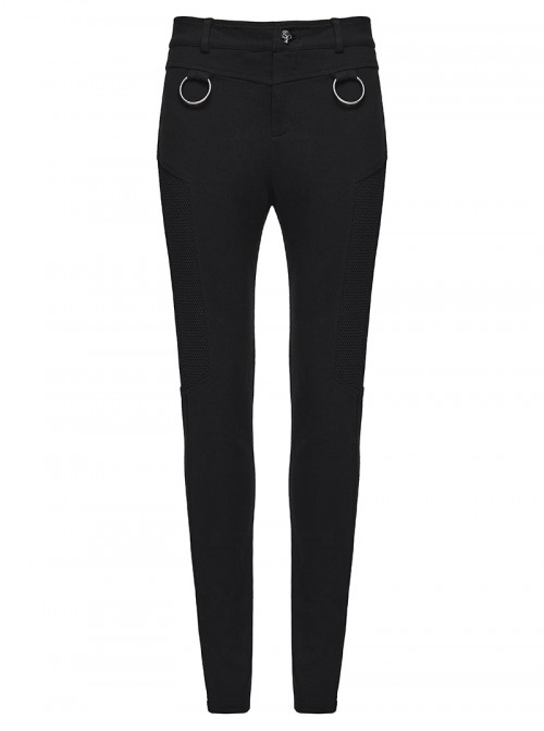 Black Stretch Twill Splicing Mesh Detachable 3D Leg Pockets Punk Style Leggings