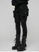 Black Stretch Twill Splicing Mesh Detachable 3D Leg Pockets Punk Style Leggings