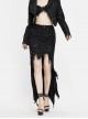 Black Twill Front Short Long Back Broken Holes Mesh Rivet Fishtail Punk Half Skirt