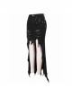 Black Twill Front Short Long Back Broken Holes Mesh Rivet Fishtail Punk Half Skirt