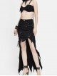 Black Twill Front Short Long Back Broken Holes Mesh Rivet Fishtail Punk Half Skirt