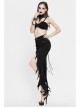Black Twill Front Short Long Back Broken Holes Mesh Rivet Fishtail Punk Half Skirt