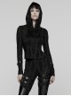Black Stretch Ragged Knit Slim Fit Cuffs Buckle Loops Long Sleeves Hoodie Decadent Punk Style T-Shirt