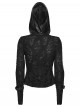 Black Stretch Ragged Knit Slim Fit Cuffs Buckle Loops Long Sleeves Hoodie Decadent Punk Style T-Shirt