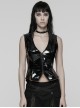 Black Shiny Patent Leather Hollow Star Zipper Pendant V Neck Slim Fit Darkness Gothic Style Vest