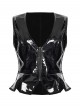 Black Shiny Patent Leather Hollow Star Zipper Pendant V Neck Slim Fit Darkness Gothic Style Vest